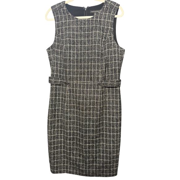 Banana Republic Black White Tweed Windowpane Plaid Sheath Dress Women Size 12 - Picture 1 of 4